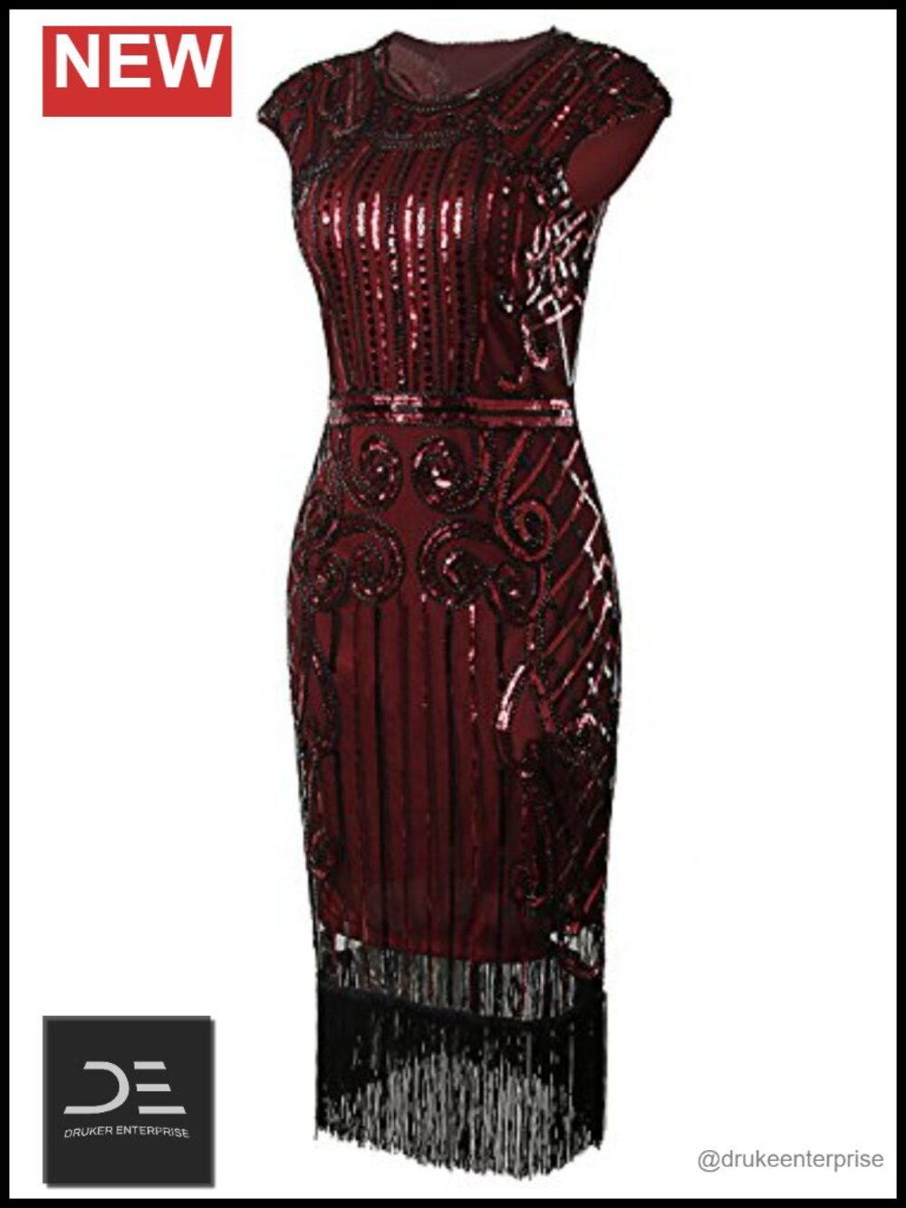 Vintage 1920s Sequin Fringe Gatsby Flapper Dress Tea Length